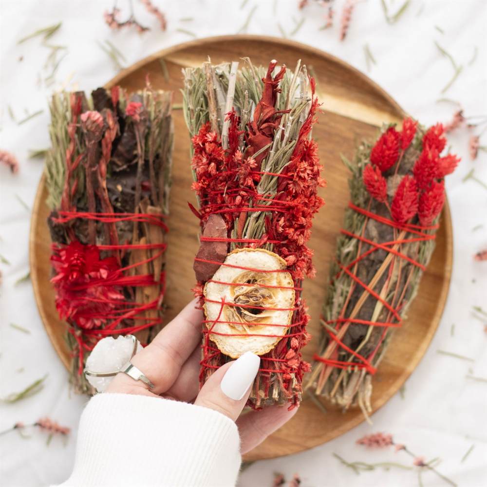 Something Different - 6in Ritual Wand with Rosemary, Sage and Red Jasper Smudge stick - Multicolours
